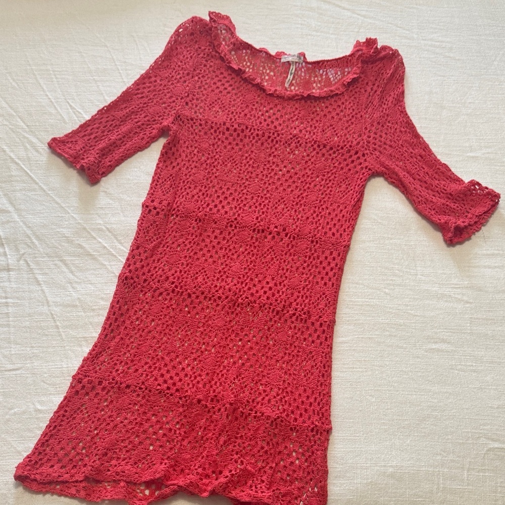 Free People Coral Crochet Top